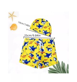 2 piezas/set verano de niños con dibujos animados Gorro de natación con shorts de natación , Trajes de baño Set