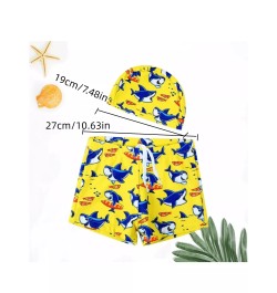 2 piezas/set verano de niños con dibujos animados Gorro de natación con shorts de natación , Trajes de baño Set