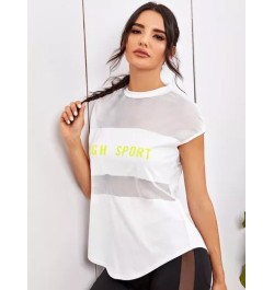 Camiseta deportiva con estampado de letra panel con malla