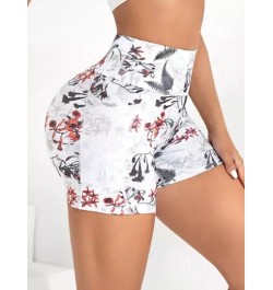 Shorts deportivos con estampado floral de cintura ancha con bolsillo para teléfono