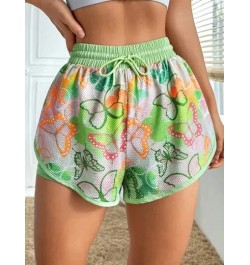 Shorts deportivos con estampado de mariposa de cintura con cordón 2 en 1