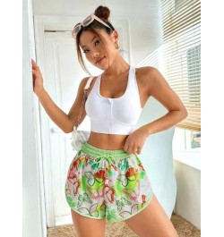 Shorts deportivos con estampado de mariposa de cintura con cordón 2 en 1