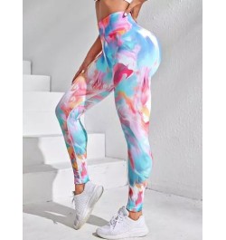 Leggings deportivos de tie dye de cintura ancha con puntada