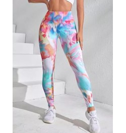 Leggings deportivos de tie dye de cintura ancha con puntada