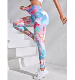 Leggings deportivos de tie dye de cintura ancha con puntada