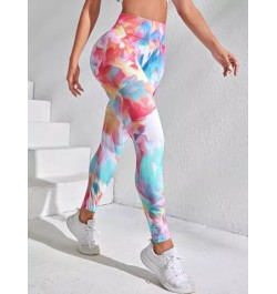 Leggings deportivos de tie dye de cintura ancha con puntada