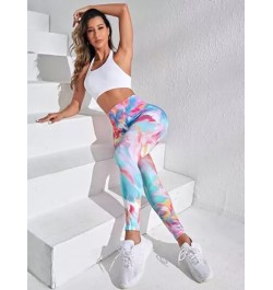 Leggings deportivos de tie dye de cintura ancha con puntada