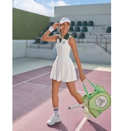 Leisure Vestido deportivo con estampado de raqueta de tenis de cuello en contraste fruncido