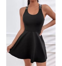 Vestido deportivo con cinta con letra con tira cruzada de espalda abierta