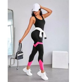 Mono deportivo de color combinado con estampado de letra con tira cruzada de espalda abierta