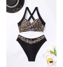 Bañador bikini con estampado de leopardo de espalda con tira cruzada