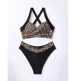 Bañador bikini con estampado de leopardo de espalda con tira cruzada