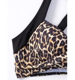 Bañador bikini con estampado de leopardo de espalda con tira cruzada