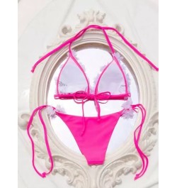 Bañador bikini aplique halter triángulo con cordón lateral