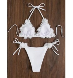 Bañador bikini aplique halter triángulo con cordón lateral