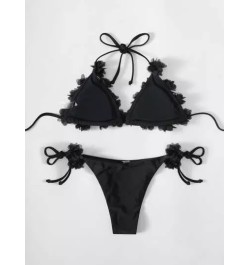 Bañador bikini aplique halter triángulo con cordón lateral