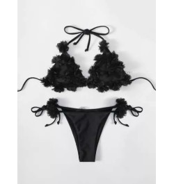 Bañador bikini aplique halter triángulo con cordón lateral