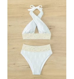 Bañador bikini halter con encaje en contraste