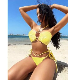 Bañador bikini vinculado con aro halter con cordón lateral