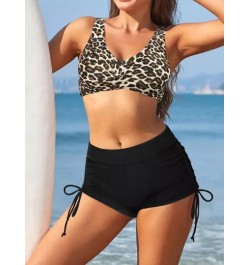 Bañador bikini con estampado de leopardo con cordón lateral