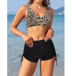 Bañador bikini con estampado de leopardo con cordón lateral