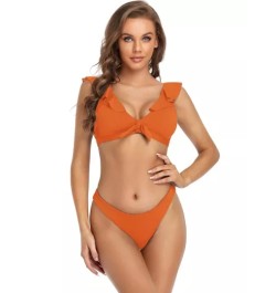 Bañador bikini ribete con fruncido con nudo delantero