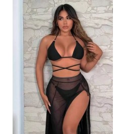 Bañador bikini triángulo halter liso con falda de playa