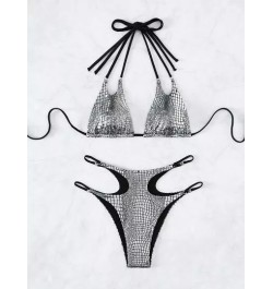 Bañador bikini triángulo halter con estampado de cocodrilo