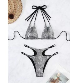 Bañador bikini triángulo halter con estampado de cocodrilo