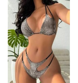 Bañador bikini triángulo halter con estampado de cocodrilo