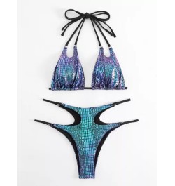 Bañador bikini triángulo halter con estampado de cocodrilo