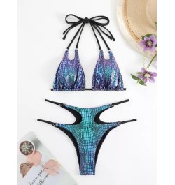 Bañador bikini triángulo halter con estampado de cocodrilo