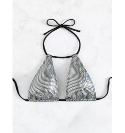 Top bikini halter de color metálico con cordón trasero