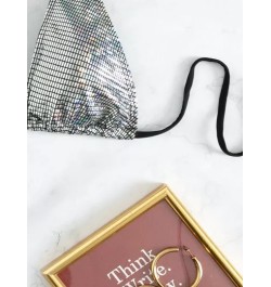 Top bikini halter de color metálico con cordón trasero