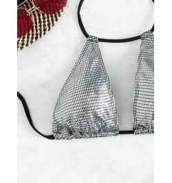 Top bikini halter de color metálico con cordón trasero