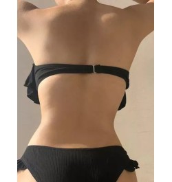 Top bikini bandeau ribete con fruncido