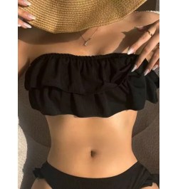 Top bikini bandeau ribete con fruncido