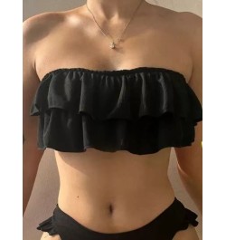 Top bikini bandeau ribete con fruncido