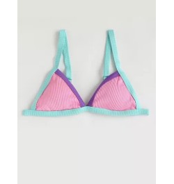 Top bikini de color combinado de canalé