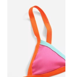 Top bikini de color combinado de canalé