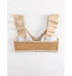 Top bikini de dos tonos ribete con fruncido