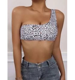 Top bikini con estampado de leopardo de un hombro