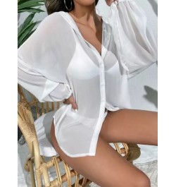 Kimono unicolor de hombros caídos con capucha transparente sin bikini