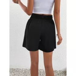 SHEIN LUNE Pantalones Cortos de Mujer Botón Pliegues Liso Casual