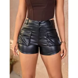 Shorts con bolsillo con solapa cuero PU