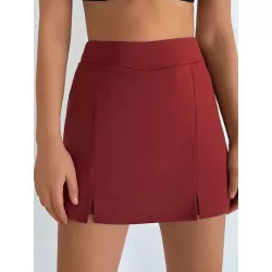 Skort unicolor bajo con abertura