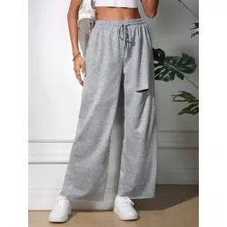 SHEIN EZwear Pantalones de pierna ancha de cintura con cordón desgarro