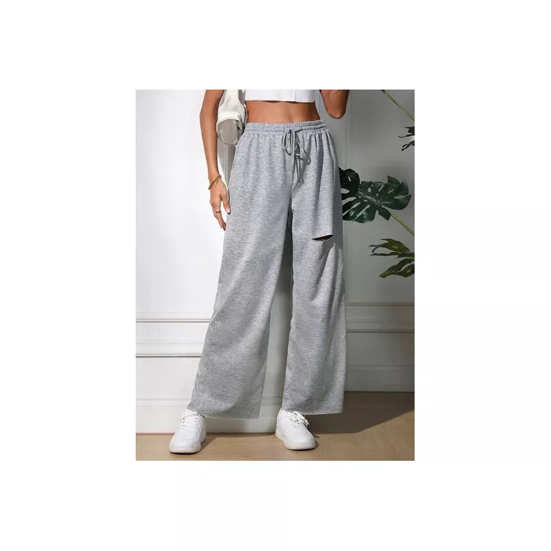 SHEIN EZwear Pantalones de pierna ancha de cintura con cordón desgarro