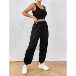 SHEIN EZwear Pantalones de Deporte para Mujer Fruncido Liso