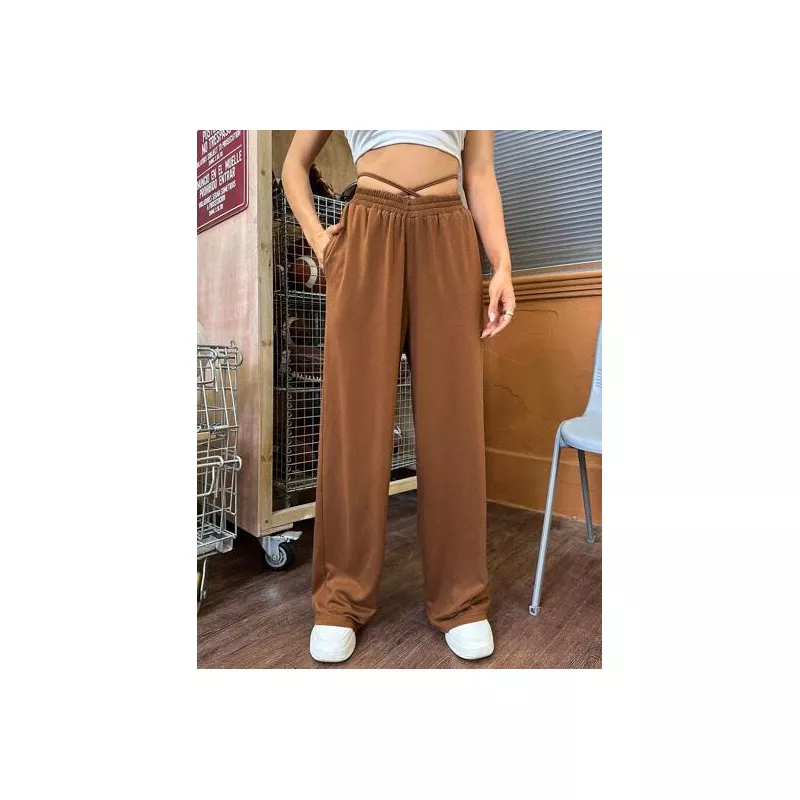 SHEIN EZwear Pantalones de pierna ancha unicolor de cintura con tira cruzada